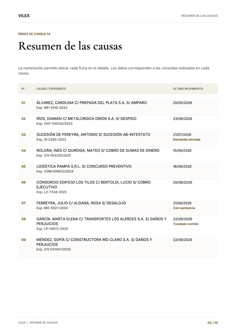 Resumen ficticio de causas del informe
