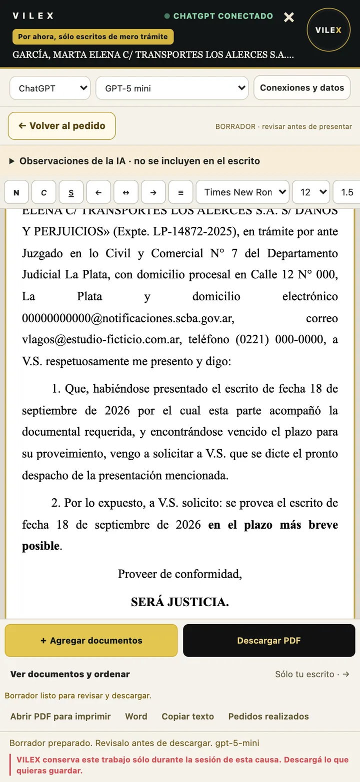 Editor del borrador con formato