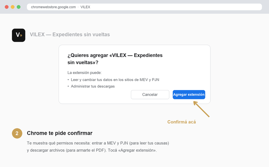 Paso 2: Chrome pide confirmar la instalación de la extensión